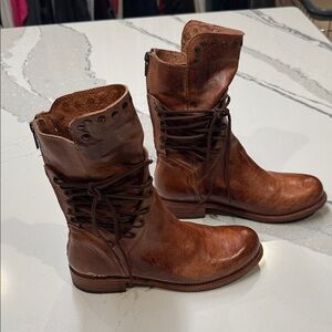 Bed Stu Brown Leather Lace Up Boots Never Worn 11” Calf Circumference